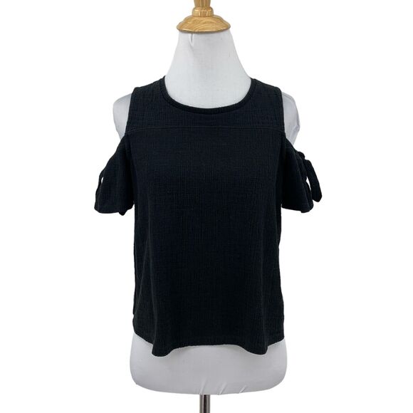 Madewell Top Womens XS Extra Small Black Fade Skylar Cold Shoulder Cropped Shirt - Picture 1 of 12